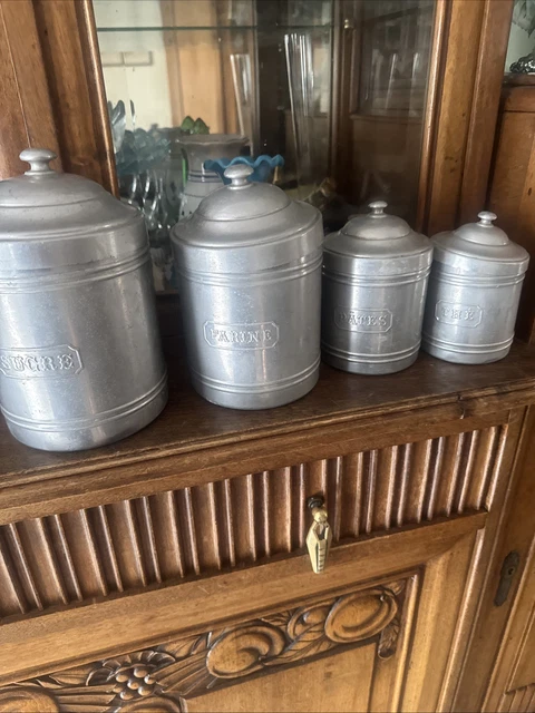 Lot de 5 pots de cuisine vintage en céramique rose – Années 50/60 - Arts de la table