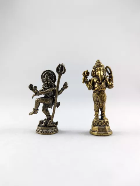 Lords Shiva & Ganesh Thai Amulet Statues Hindu Old Chinese Style Brass Buddha