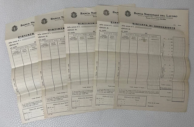 BANCA NAZIONALE DEL LAVORO - Lotto di 5 Distinte di Versamento - nuove anni ‘40