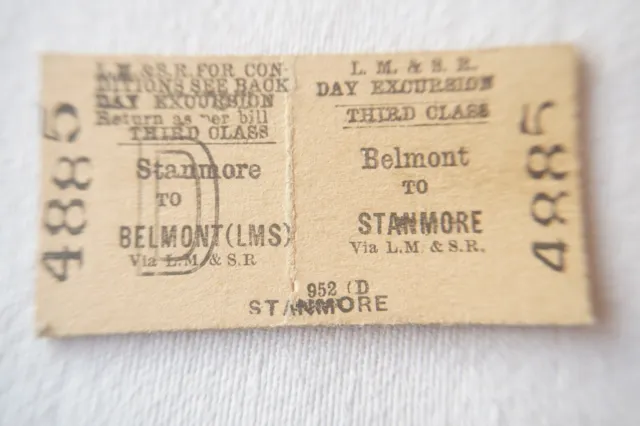 1930s Belmont to Stanmore LMS Railway Train Ticket