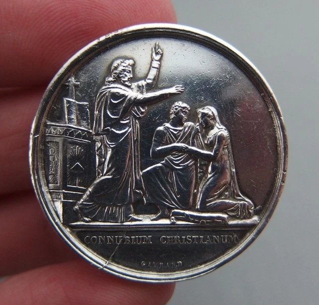 Ancienne Médaille Ou Jeton De Mariage En Argent Massif - époque XXe Siècle, Style Français