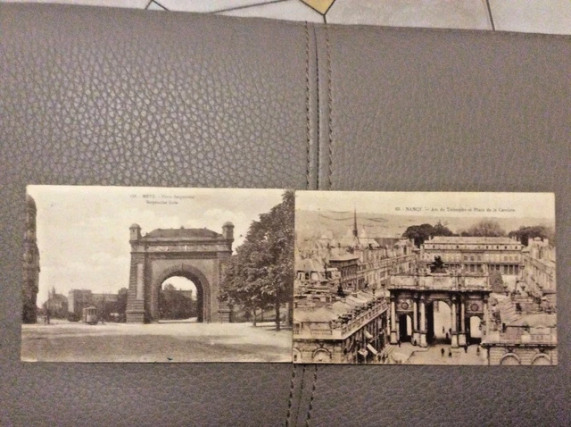 Lot 2 CPA 1925 METZ la PORTE SERPENOISE + NANCY L'ARC de TRIOMPHE Postcard AK
