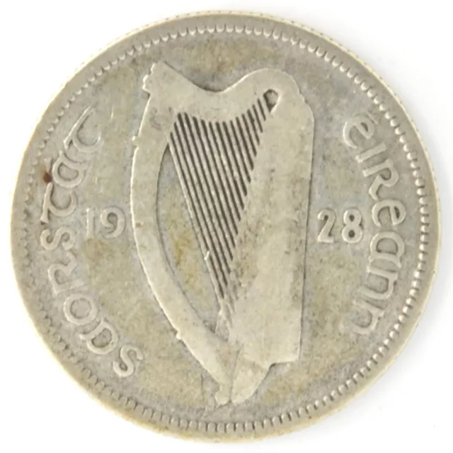 1928 Ireland One Shilling .750 Silver Coin KM# 6 Bull First Year Issue