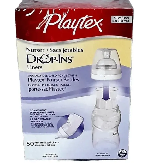 Playtex Baby Nurser Drop-Ins 4 Oz Disposable Bottle Liners Box of 50- New-Sealed