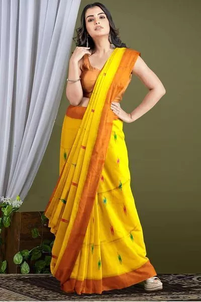 Pure Cotton Khadi Saree Indian Women Soft handloom sari Blouse Eathnic Wear