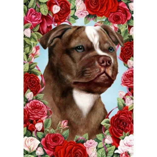 Roses Garden Flag - Chocolate Staffordshire Bull Terrier 192441
