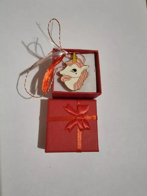 Martisor Märzchen Charm Anhänger als Einhorn Rosa aus Metall 2 in Box 298