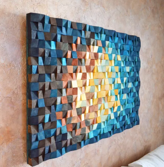 Wood Wall Art, wall decor, mosaic wood, abstract art, wall hanging, 3d wall art