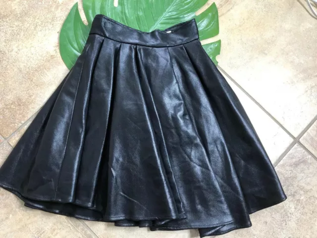 Eleven Paris Womens 34 Black Faux Leather A Line Fully Mini Skirt