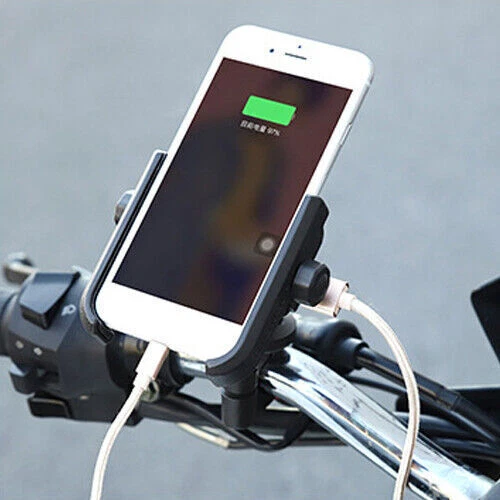 Motorcycle Bike ATV Cell Phone GPS Handlebar Mirror Mount Holder USB Charger USA