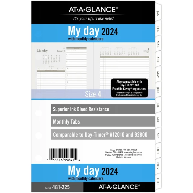 ATAGLANCE 2024 DAILY Planner Two Page Per Day Refill LooseLeaf Desk