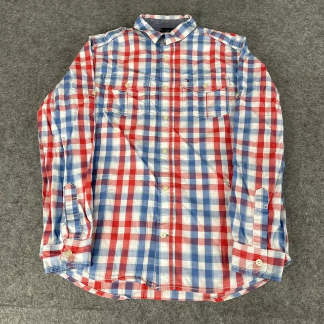 Camicia TOMMY HILFIGER Ragazzo Large Blu Maniche Lunghe Rossa Gioventù 16-18 (8246)