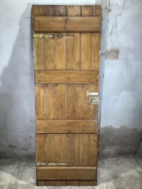 27"X76 3/8" Old Internal Stripped & Stained Pine 6 Plank Ledge Door Reclaimed