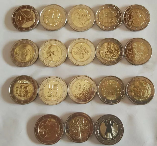 Lot de 18 Piéces de 2 Euros Luxembourg,San Marin,Grece ... . LIVRAISON GRATUITE.