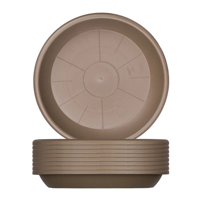 9x Blumentopf Untersetzer 34cm rund Kunststoff taupe für Pflanzkübel Töpfe