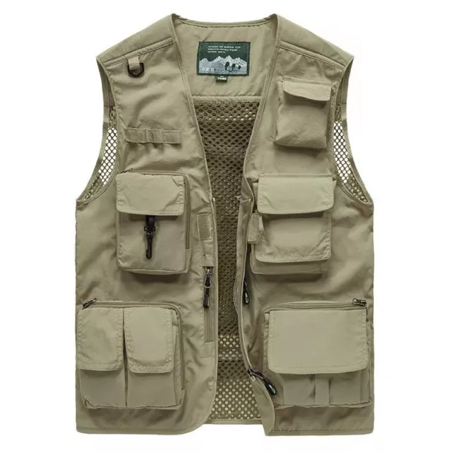 Mens Cargo Multi Pocket Vest Utility Waistcoat Fishing Hiking Safari Gilet Coat
