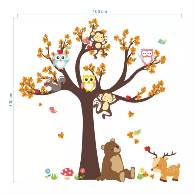 Jungle Animal Monkey Bear Owl Tree Decal Wall Sticker Children's Bedroom