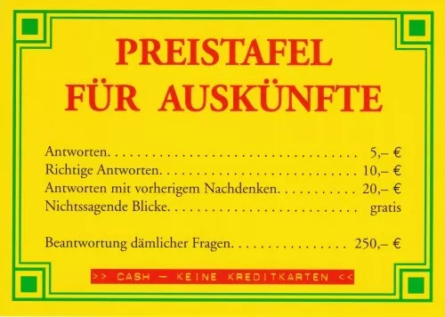 Postkarte Sprüche & Humor "Preistafel für Auskünfte"