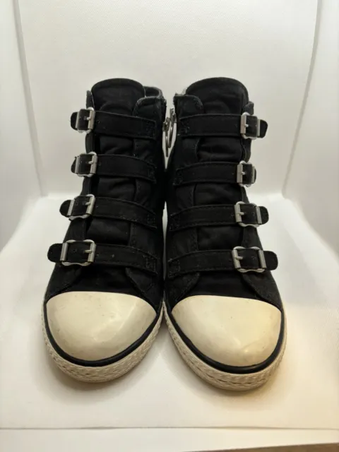 ASH Limited Hightop Zip Buckle Black Leather Sneakers US 7.5 EU 39