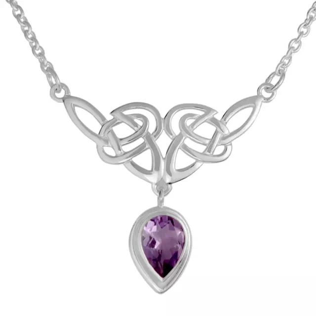 Celtic Knot Amethyst Drop Sterling Silver Necklace Irish love Knotwork Jewelry