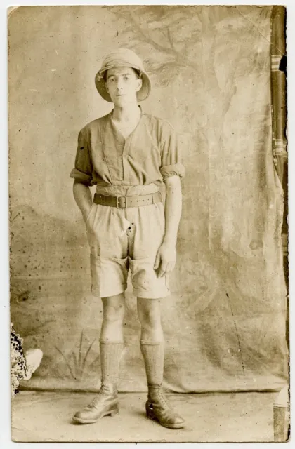 Young Man in Salonique Greece ? 1919 Vintage Photo Postcard , WWI military ?