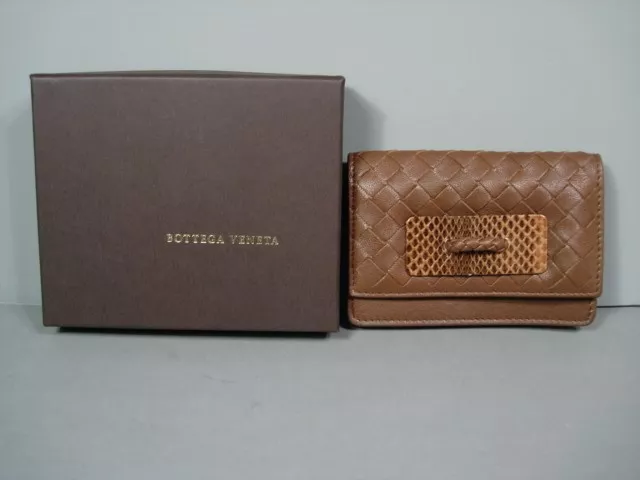 Bottega Veneta Ayers chocolate woven leather card case fold over new authentic 2