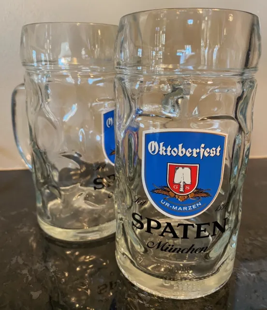 Spaten Munchen/Dimpled Germany Oktoberfest Glass Beer Stein/Austria/Set of 2