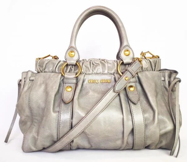 MIU 2Way Sac Bandoulière Sac A Main Cuir Froncé Gris Rt0383 Utilisé