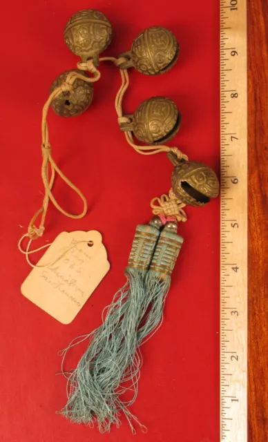 Antique String Of Brass Temple Bells Chimes Chinese Holy Beautiful Sound !!