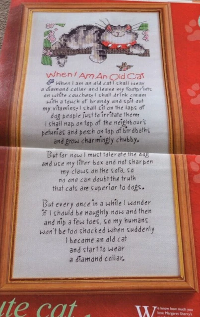 Cross Stitch Chart Only - Margaret Sherry When I Am An Old Cat Verse Sampler