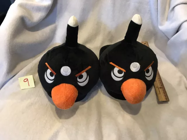 2011 Angry Birds ROVIO Black Plush Slip-On Bedroom Slippers MED 10"