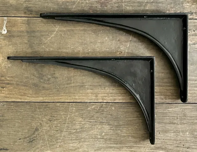 Cast Iron Pair of Mid-Century Modern Industrial Heavy Shelf Brackets, 8” x 13”