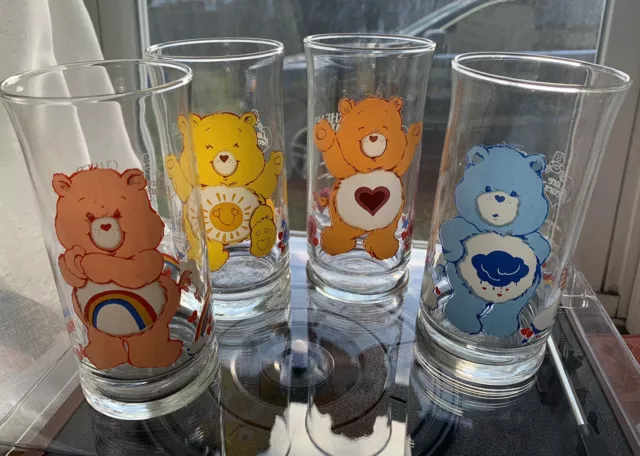 Vintage Pizza Hut CARE BEARS Drinking Glasses Tumblers Set of 4