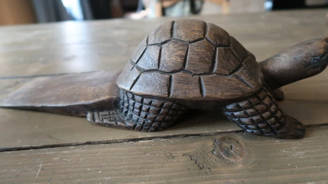 Antique Hand Carved Wood Turtle Door Stop 11.5" 5