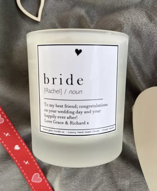 Bride Personalised Definition Candle, Wedding Gift, Keepsake Marriage Present