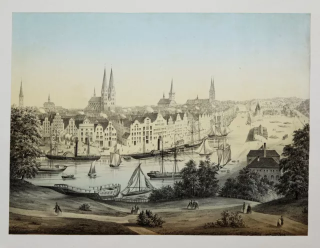 Lübeck Vista General Original Litografía 1860