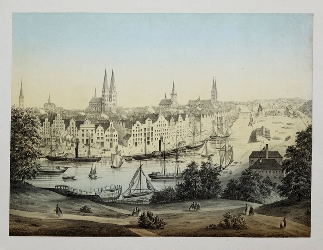 Lübeck Vista General Original Litografía 1860