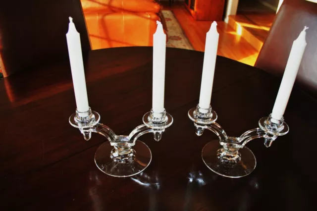  MINT Vintage Rare Pair Crystal 2-Arm Candlestick Holders MCM 