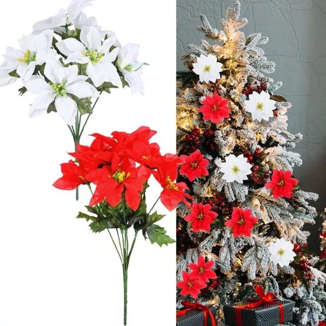 Elegante Bouquet Natale Fiori Poinsettia Artificiali 7 Teste