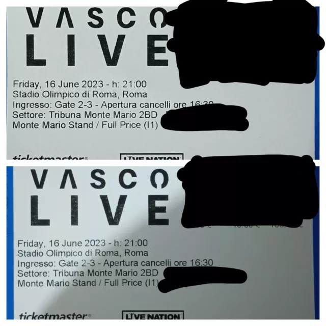 2 Biglietti Vasco Rossi 16 Giugno 2023 ROMA 2023, posti Top!!!
