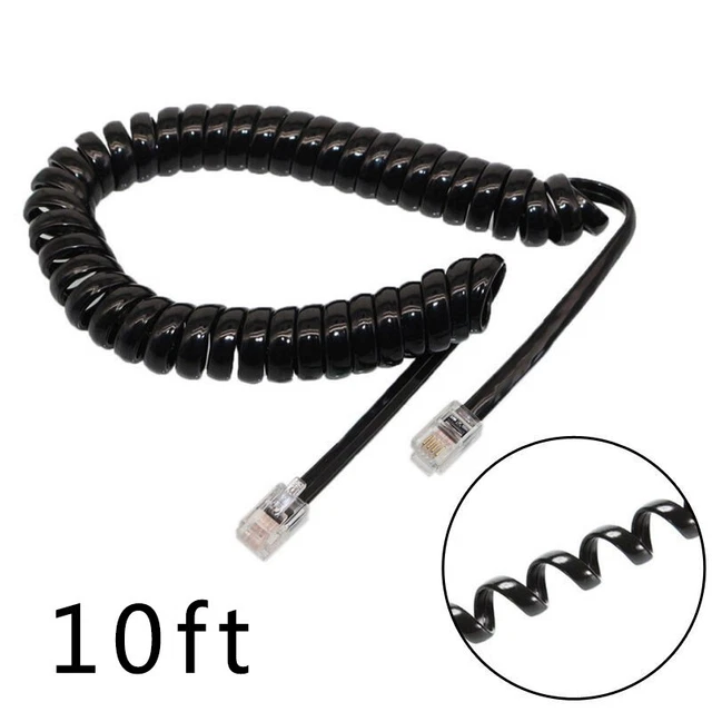 Câble d'extension de téléphone téléphone 3 mètres câble fil noir bouclé
