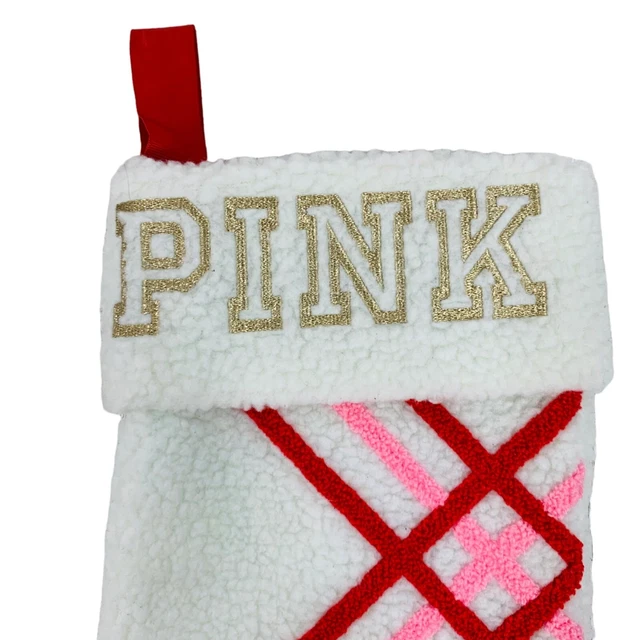 VICTORIAS SECRET PINK Sherpa Candycane Stripes Christmas Stocking Glam