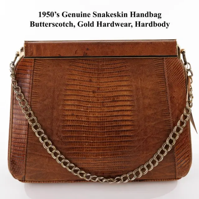 1950's Genuine Lizard Skin Hardbody Handbag BUTTERSCOTCH Purse VINTAGE