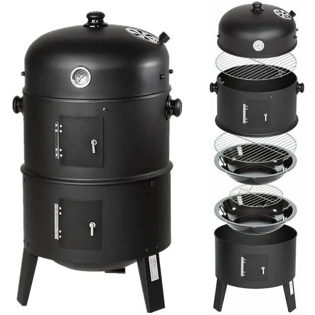 Smoker Grill BBQ Räucher-und Grillofen mit Thermometer 3 in 1 mit Thermometer DE