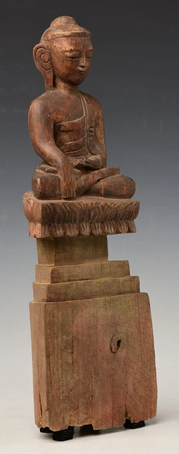 18th Century, Shan, Antique Burmese Wooden Seated Buddha 11