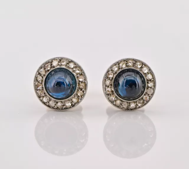 Edwardian 1.95 Ct Sapphire Rose cut Diamond Platinum Petit earrings