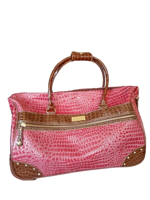 Samantha Brown Classic Croc Embossed Carry On Bag Wheeled Luggage Pink 21"x10.5" 2