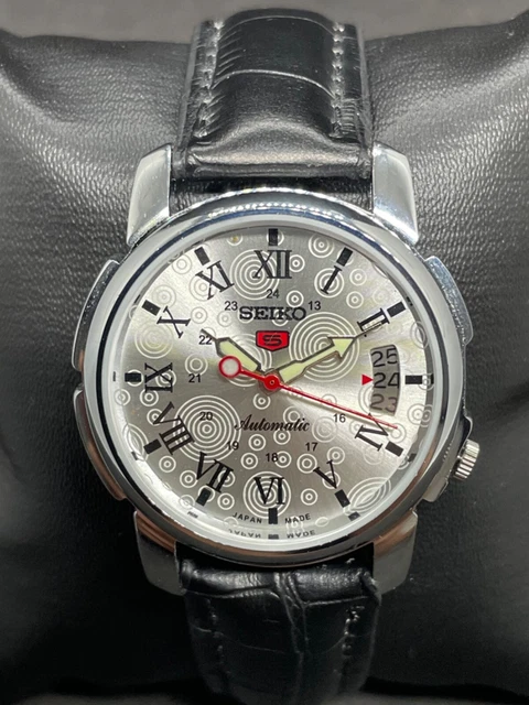 Seiko 5 Automatico Giorno D'argento/Data Vintage Uomo Orologio Da Polso
