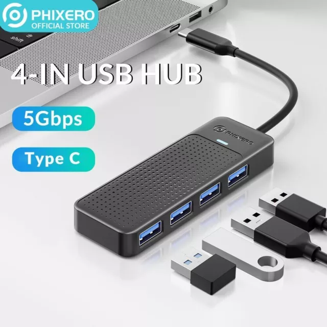 Multi USB 3.0 Hub 4 Port High Speed Slim Compact Expansion Smart Splitter 15cm