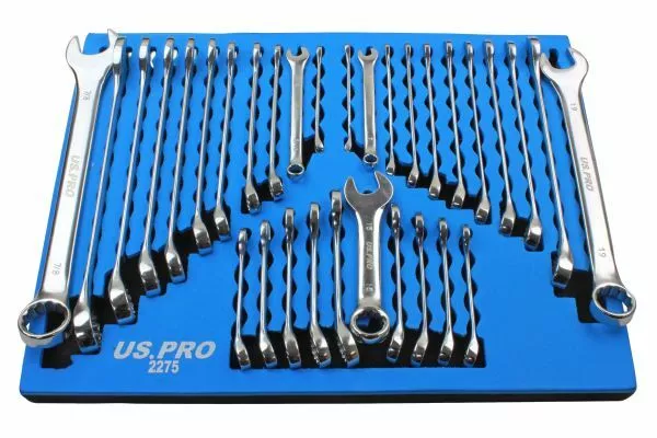 US PRO 32-teiliges KOMBINATIONSSCHLÜSSEL-SET METRISCH & IMPERIAL SAE 2275 in SCHAUMSTOFFWANNE NEU